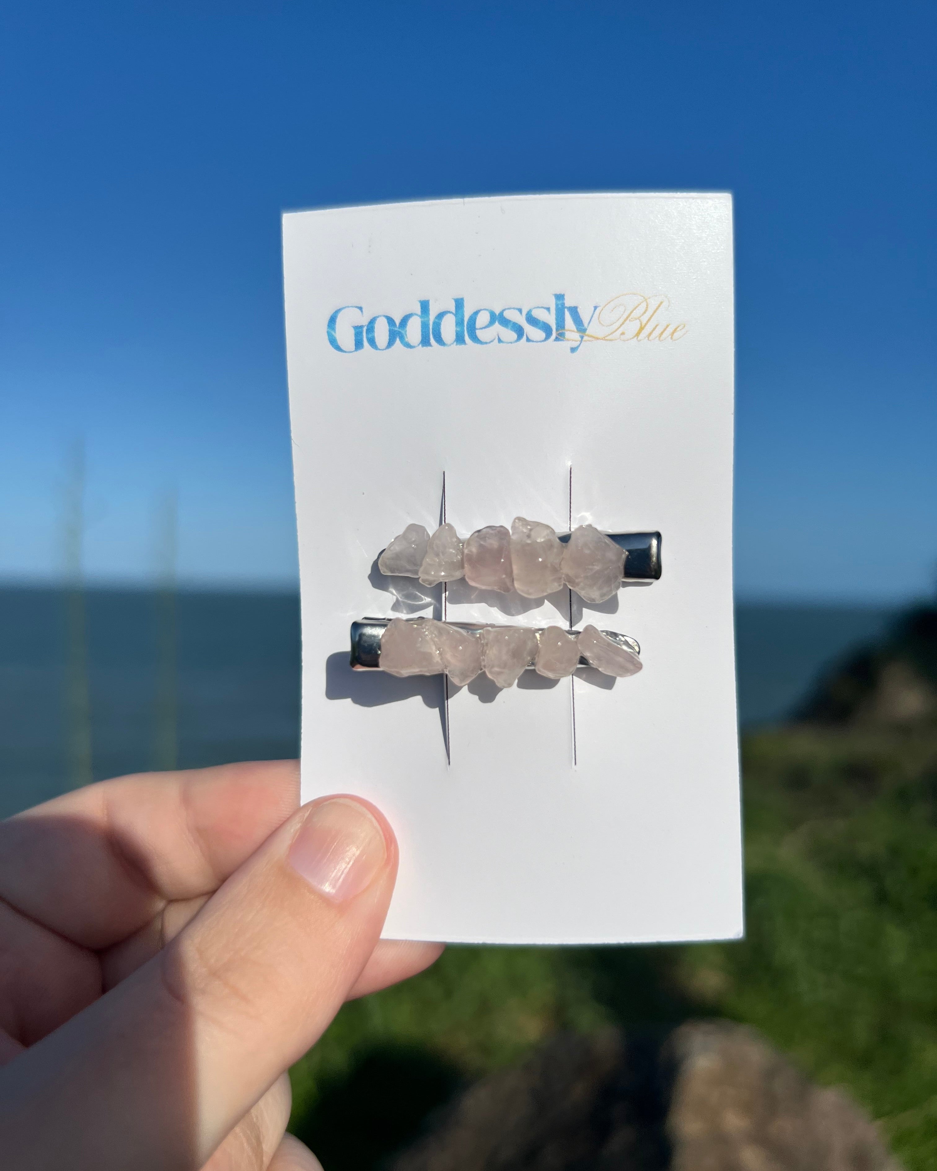 Rose Quartz Mini Hair Clips - Silver Finish